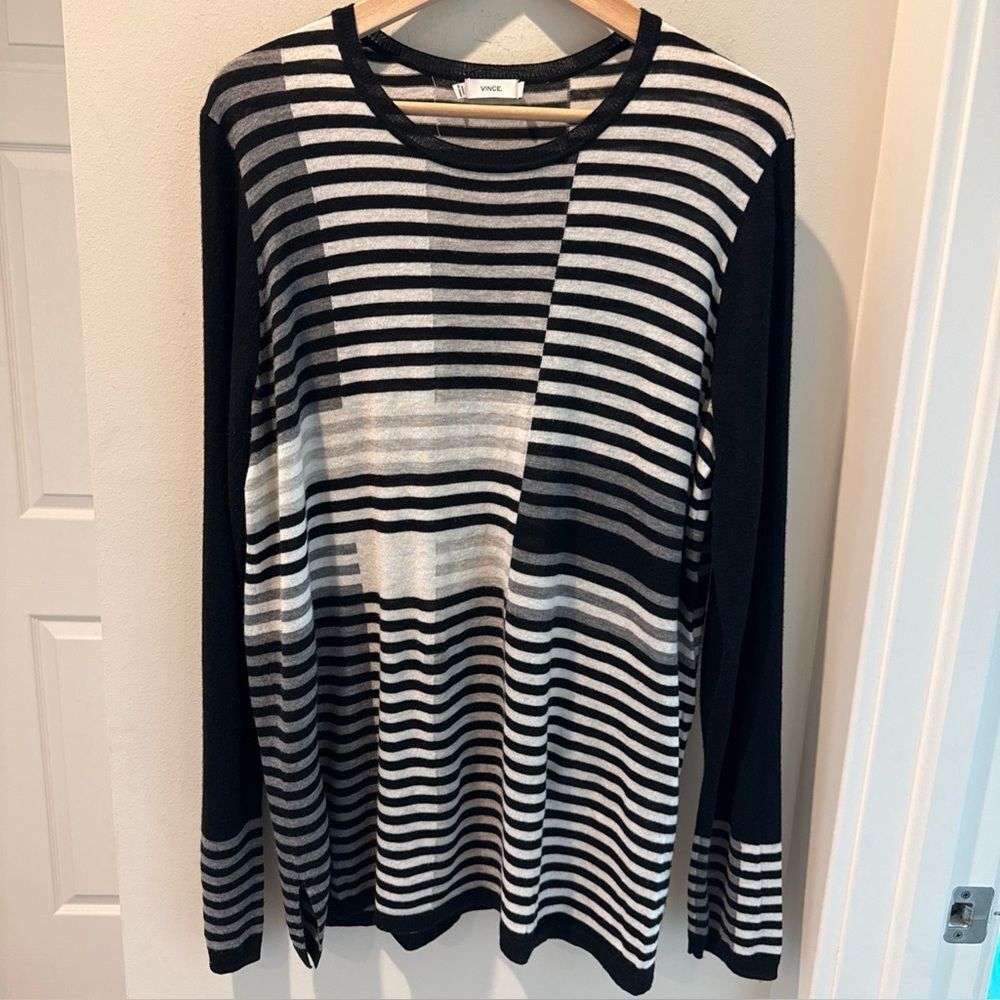 Vince Monochrome Striped Long Sleeve Sweater merino wool size XL